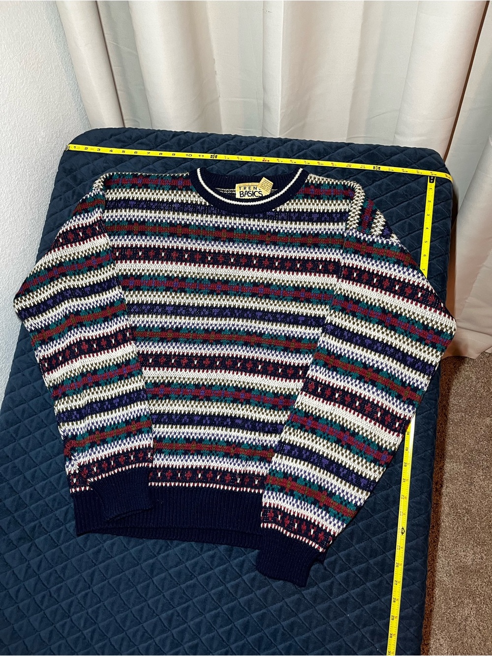 Vintage Trend Basics Navy Multicolor Striped Crewneck Sweater
